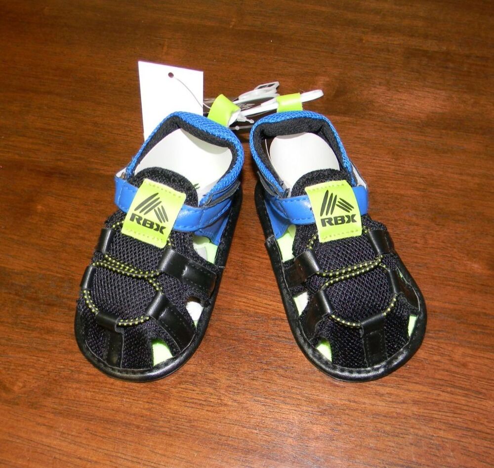 RBX Infant Close Toe Sandals Crib Shoes Boys Black Blue Green Sz 9-12 mos NWT